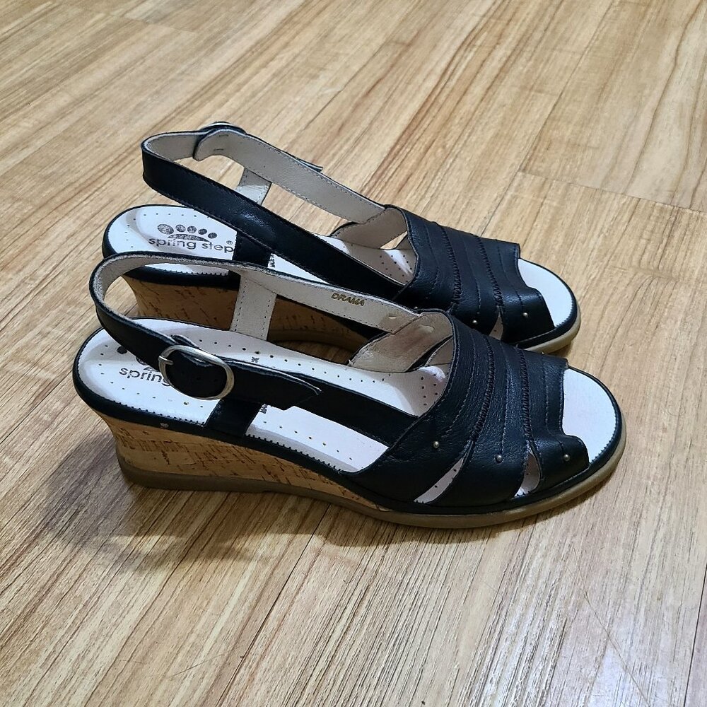Spring Step Black Open‑Toe Sandals - Size 8